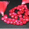 Natural Hot Pink Chalcedony Faceted Heart Drops Briolette Beads 8 inches strand and sizes 8 to 10mm Approx.Chalcedony is a cryptocrystalline variety of quartz. Comes in many colors such as blue, pink, aqua. Also known to lower negative energy for healing purposes. 